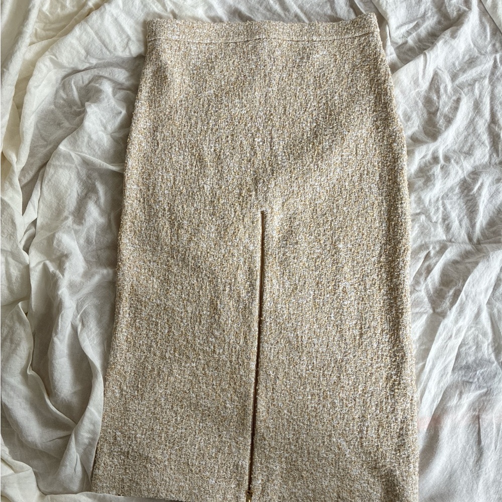 St. John Cream Tweed Midi Skirt
